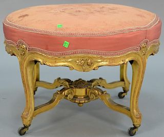 Louis XV style round bench with gilt legs. ht.16in, dia.24 1/2in.