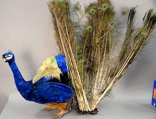 Steiff life size peacock with molded feet and felt and fur wings with Steiff button.