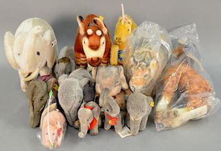 Group of fourteen Stuffed animals of mostly Steiff with mohair to include ten elephants (African elephant, cosy trampsy) unic