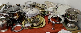 Large group of silver plated items including serving pieces.