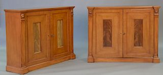 Pair of two door low cabinets including one with shelves and one with drawers and shelves, probably 19th century (refinished)