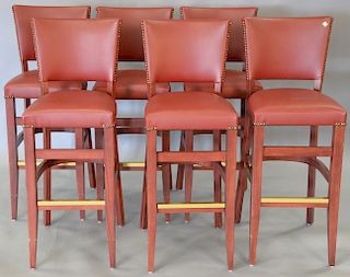 Set of six ISA International bar stools in red leather