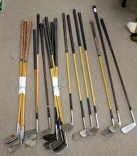 Group of twenty golf club (most with wood shaft) including Robert Jones, Wright Ditson, four Walter Hagen Deluxe, Jug McSpade