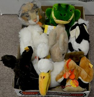 Lot of Thirty Five Steiff stuffed animals with thirty two small animals including three dogs, a frog, tiger, two rabbits, a p