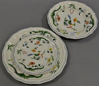 Gien Oiseaux de Paradis, Bird of Paradise partial dinnerware set including eight plates, eight bowls, eight bread plates and