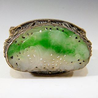 ANTIQUE CHINESE SILVER JADEITE BRACELET - QING DYNASTY