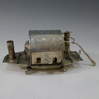 CHINESE SILVER DINNER TABLE BOAT SET