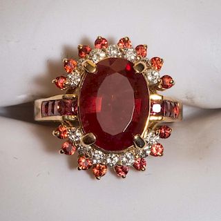 Oval Sunstone and Diamond 18 KT Gold Ring