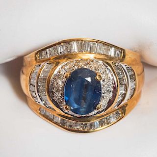 Blue Sapphire and Diamond 18 KT Gold Ring