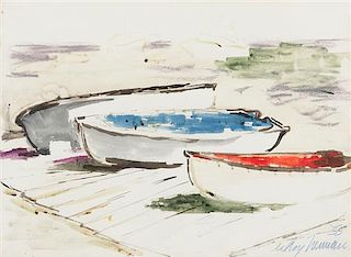 LeRoy Neiman, (American, 1921-2012), Untitled (Row Boats), 1955