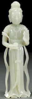 CHINESE CARVED WHITE JADE KWAN YIN, QING DYNASTY