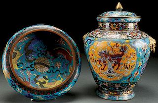 TWO CHINESE ENAMELED CLOISONNÉ MING STYLE VESSELS