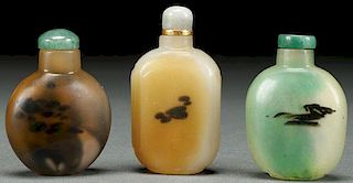 THREE FINE CHINESE “SHADOW” AGATE SNUFF BOTTLES