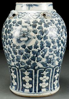 A CHINESE PROVINCIAL BLUE AND WHITE CERAMIC WINE
