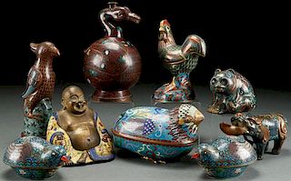 A NINE PIECE GROUP OF CHINESE ENAMELED BRONZE