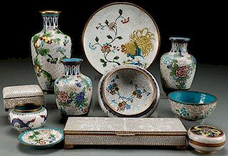A COLLECTION OF 11 CHINESE ENAMELED CLOISONNÉ