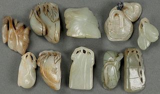 TEN CHINESE CARVED JADE ORNAMENTS