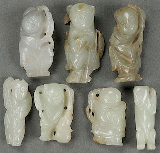 SEVEN CHINESE CARVED JADE IMMORTALS