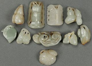 TEN CHINESE CARVED JADE ORNAMENT/PENDANTS