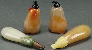 FOUR CHINESE CARVED STONE SNUFF BOTTLES