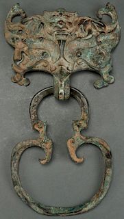A LARGE CHINESE ARCHAIC STYLE BRONZE DOOR HANDLE