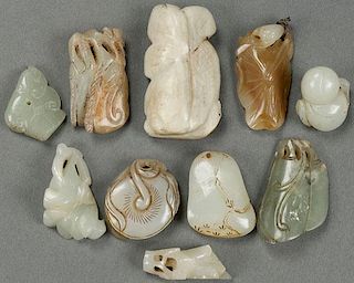 TEN CHINESE CARVED JADE ORNAMENTS