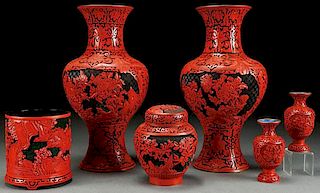 A FOUR PIECE GROUP OF TWO COLOR CHINESE CARVED