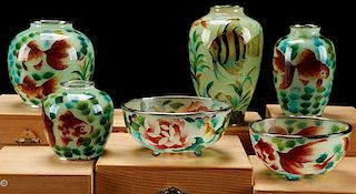 COLLECTION OF SIX CHINESE PLIQUE-A-JOUR ENAMELED