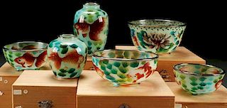 COLLECTION OF SIX CHINESE PLIQUE-A-JOUR ENAMELED