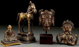A FOUR PIECE GROUP OF CHINESE SINO-TIBETAN BRONZE