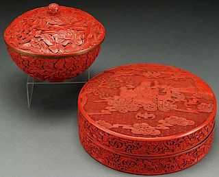 A PAIR OF VINTAGE CHINESE CARVED CINNABAR RED