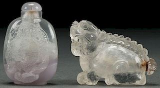 TWO CHINESE CARVED QUARTZ SNUFF BOTTLES