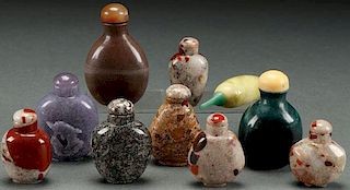 TEN CHINESE CARVED STONE SNUFF BOTTLES