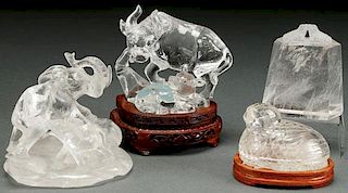 A GROUP OF FOUR CHINESE CARVED ROCK CRYSTAL