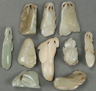 TEN CHINESE CARVED WHITE JADE PENDANT/ORNAMENTS