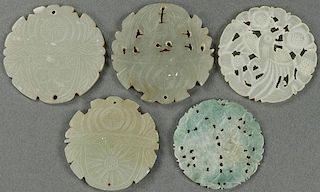 A GROUP OF FIVE CHINESE JADE ORNAMENTS