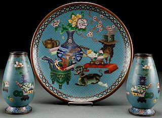 THREE PIECE GROUP OF CHINESE ENAMELED CLOISONNÉ