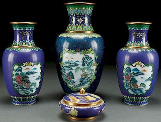 FOUR PIECE GROUP OF CHINESE ENAMELED CLOISONNÉ