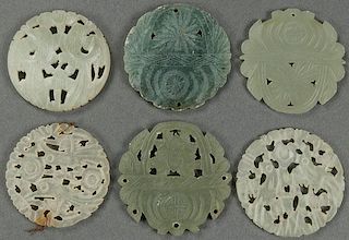 A GROUP OF SIX CHINESE CARVED JADE ORNAMENTS