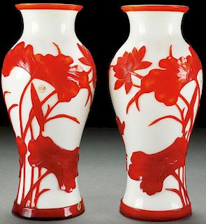 A MATCHING PAIR OF CHINESE PEKING CARVED OVERLAID