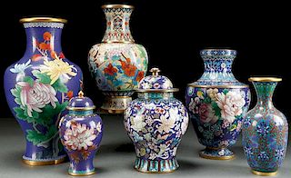 A SIX PIECE GROUP OF CHINESE CLOISONNÉ ENAMELED