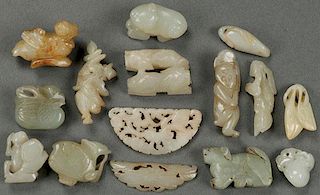 FIFTEEN CHINESE CARVED JADE ORNAMENTS