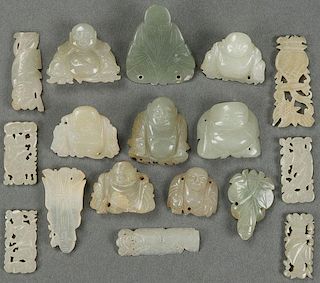SEVENTEEN CHINESE CARVED JADE ORNAMENTS