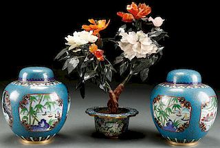 A THREE PIECE CHINESE CLOISONNÉ GROUP