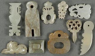 A GROUP OF TEN CHINESE CARVED JADE MINIATURE