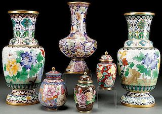 A SIX PIECE GROUP OF CHINESE CLOISONNÉ ENAMELED