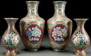 2 PAIRS OF CHINESE CLOISONNÉ ENAMELED GILT BRONZE