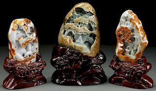 THREE CHINESE CARVED JADE MOUNTAINS