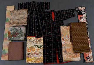 A COLLECTION OF EIGHT JAPANESE BROCADE OR PRINTED