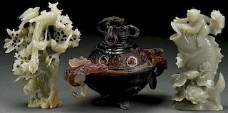 A PAIR OF CHINESE JADE CARVED FIGURAL GROUPS